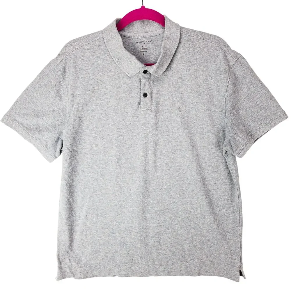 Banana Republic Organic Cotton Polo Men's Large Tagless Gray Short Sleeve Logo